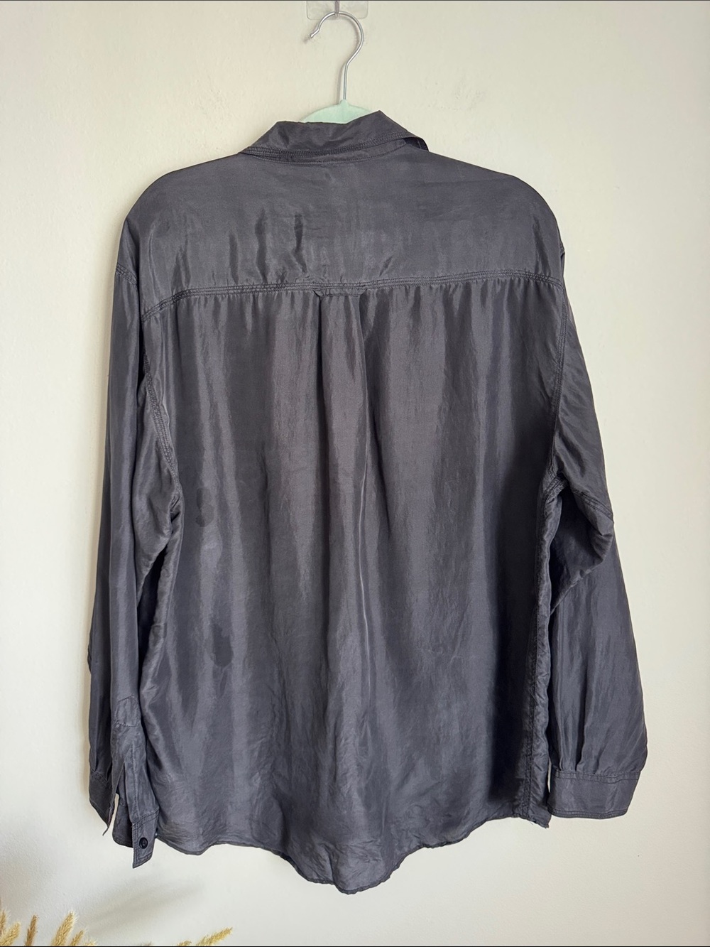 Vintage Classics 100% Silk Oversized Button-Up Shirt Black Large L Minimalist - Picture 9 of 9